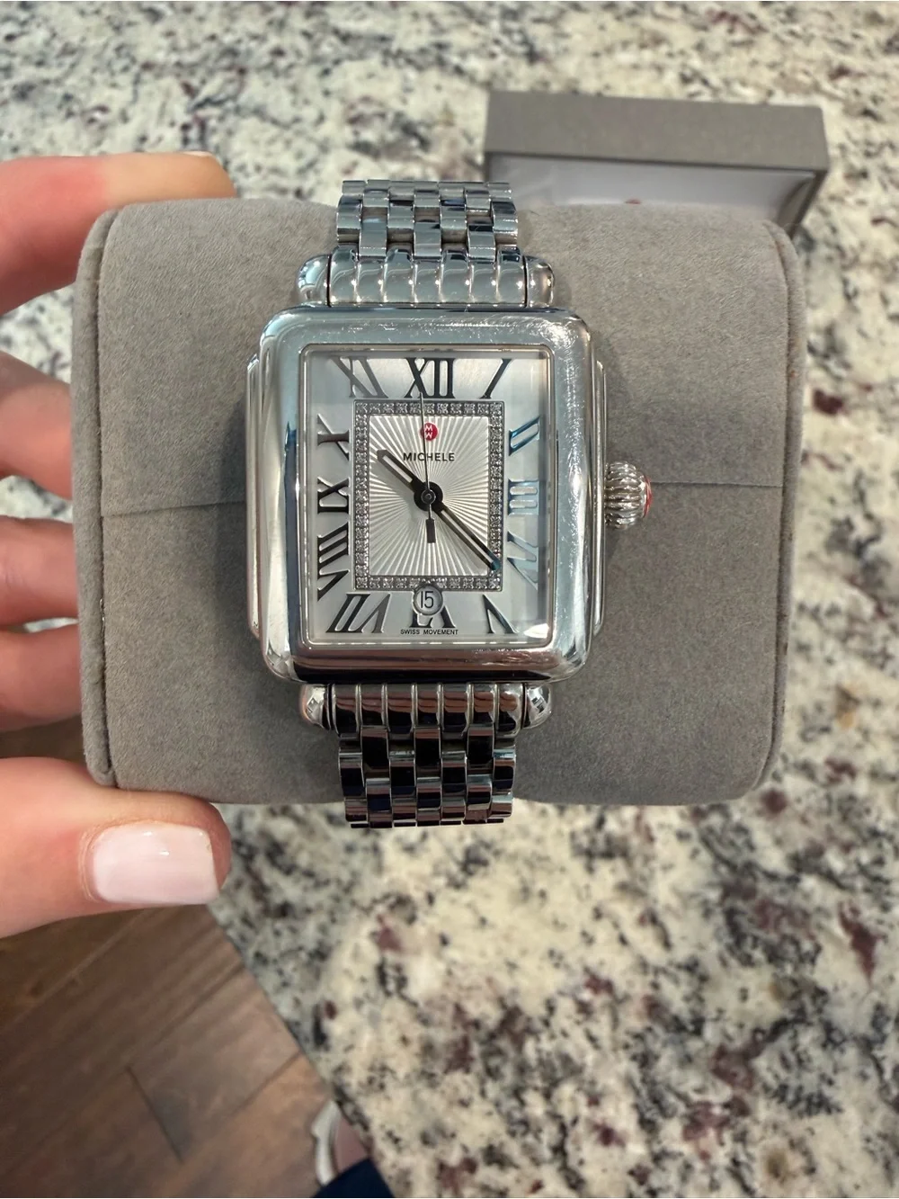 Michele Silver Stainless Steel Square-Link Watch